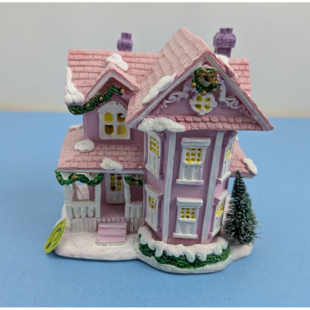 Ashland Christmas Light-Up Victorian Village Winter House Pink 608310
